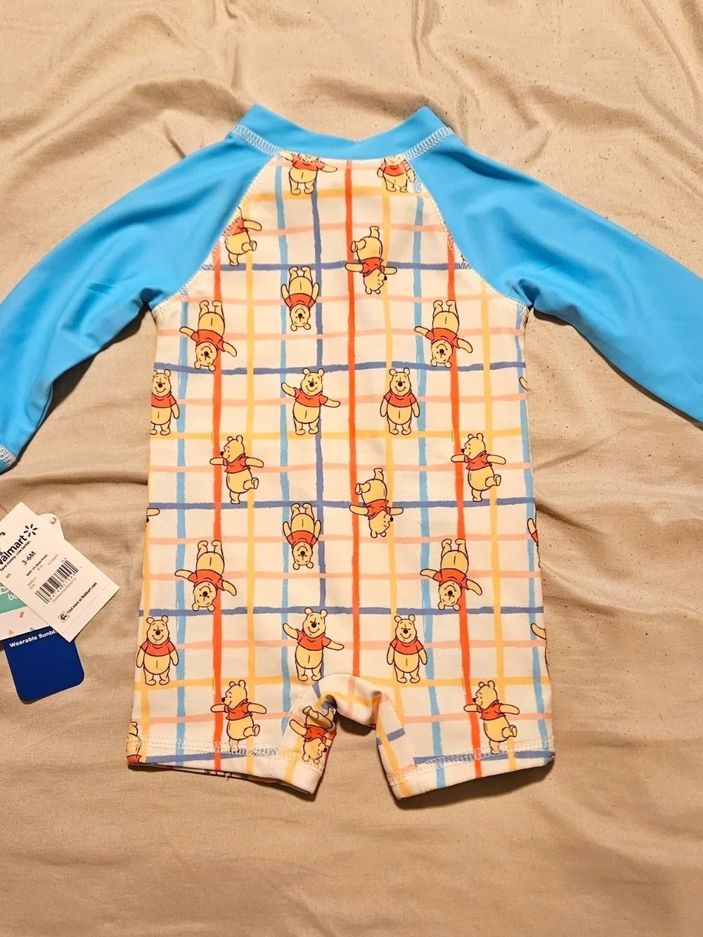 Disney Blue & Cream Winnie the Pooh UPF50+ Long-Sleeve Rashguard One-Piece
